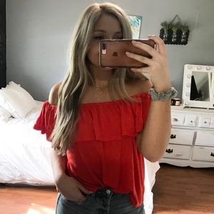 Off the shoulder, ruffle top!